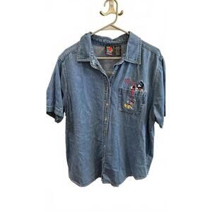 VTG 90s Mickey Unlimited Denim Button Up Shirt Womens 14/16